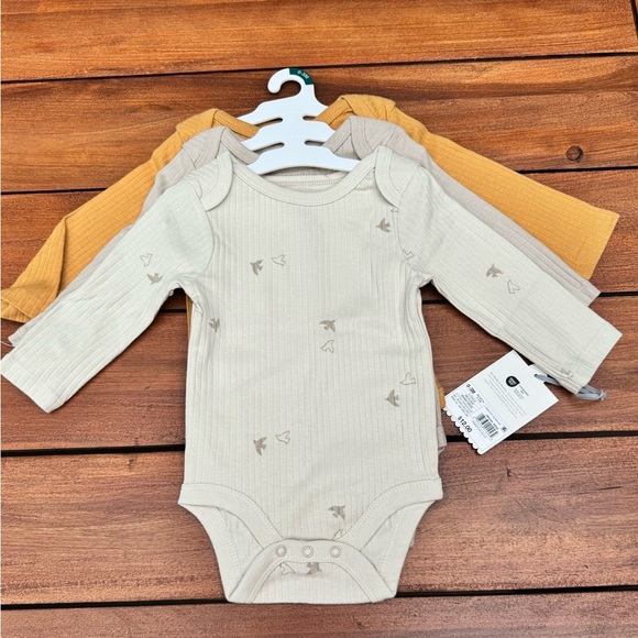 Cloud Island Cream, Tan, and Yellow Baby Bodysuit Trio Size 0-3 Months, NWT - Picture 1 of 11